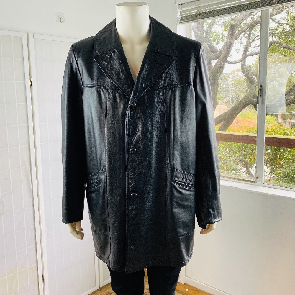 HOUSE OF PEERLESS, Mens Black Leather Jacket w/ Zip Out Liner, XL